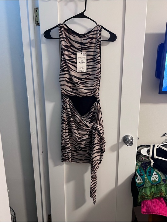 Zara Dresses & Skirts - Zara Zebra-Print Sleeveless Dress - Beige & Black